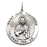 Saint Jude Thaddeus Pray for Us - Large Sterling Silver St. Jude Thaddeus Pray for Us Medal Pendant (27mm)