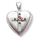 Sterling Silver Heart Locket with Cloisonne Cross and 18-inch Chain - Small