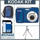 Kodak C182 12 Megapixel Zoom Digital Camera Kit,- BLUE - with 4GB SD Memory Card, Camera Case, Table Top Tripod,