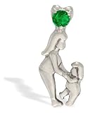 14K White Gold Genuine Round Emerald Mother with Child Pendant