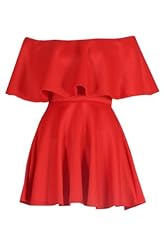 Flared-Skirt  Off the Shoulder Skater Dress/Mini Dress  With Ruffles