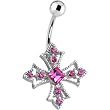 Athena Pink Cross Dangle Belly Button Ring