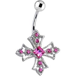 Athena Pink Cross Dangle Belly Button Ring