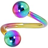 Rainbow Anodized Titanium Spiral Twister Ball Belly Ring