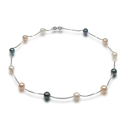 Bling Jewelry .925 Sterling Silver Multi Color Freshwater Pearl Tin Cup Necklace 16\