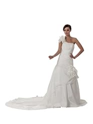 One Shoulder Asymmetric Pleated Mermaid Spring Fall Satin Wedding Dress  with a Chapel Train  With a Ribbon  and a Sash 