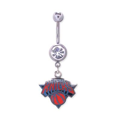 New York Knicks 316L Stainless Steel Belly Ring with Cubic Zirconia - 14G - 5/8 Inch Bar Length - Sold Individually