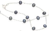 Silver and Black Pearl Neck and Bracelet Set, 18 and 7