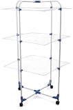 WENKO 3773050100 Wäschetrockner-Turm – 26 m Trockenlänge, zusammenklappbar, 3 Ebenen, Stahl beschichtet, 70 x 130 x 70 cm, weiß