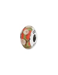 Sterling Silver Red And White Floral Hand-blown Glass Charm