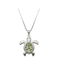 Sterling Silver and Green Peridot Turtle Honu Necklace Pendant with Box Chain