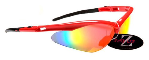 Rayzor Professional Lightweight Red UV400 Sports Wrap Cricket Sunglasses, With a WindShield Red Iridium Revo Mirrored Anti-Glare Lens