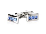 Elegant Silver Cufflinks with Inset Faux Blue Topaz Crystals with Presentation Box