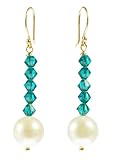 Gold Over Sterling Silver Ear Wire Crystallized Swarovski Elements Bicone Drop Earrings in Birthstone Color and White Freshwater Potato Pearls December Zircon