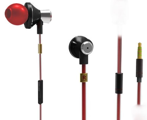 Alpatronix High Performance Tangle-Free Earphones with Microphone for iPhone, iPad, iPod and BlackBerry - Black/Red