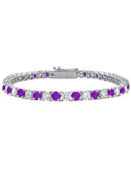 Amethyst and Cubic Zirconia Prong Set 10K White Gold Tennis Bracelet 4.00 CT TGW