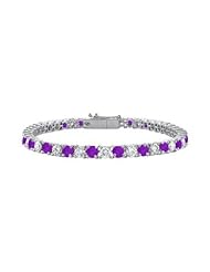 Sterling Silver Round Amethyst and Cubic Zirconia Tennis Bracelet 4.00 CT TGW