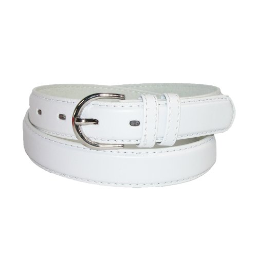 CTM® Womens Leather 1 1/8 Inch Basic Dress Belt, Medium, White