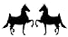 Two opposing silhouettes of a TENNESSEE WALKER vinyl decal available in two sizes and many colors. WHOLESALE package of 25 sets of decals.