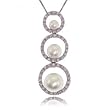 Pearl and Diamond 3 Circle Journey Drop Pendant in 14K White Gold