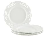 Gracie China, Victorian Rose Collection, 10-Inch Dinner Plate, White Fine Porcelain, Set of 4