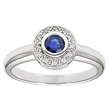 14k White Gold Sapphire and Diamond Ring (H/I1, 0.06 ct. tw.)