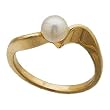 14kt Yellow Gold Wavy Cultured White Pearl Ring