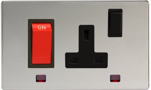 Varilight - 45A Cooker Panel (with 13A Switched Socket) And With Neon Dimension Screwless Chrome - XDC45PNBS