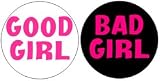 Set of 2 GOOD GIRL / BAD GIRL Duo Pinback Buttons 1.25 pins badges SEXY EMO FUNNY