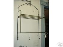 Wall Mounted Wrought Iron Double Shelf w/ Hooks
