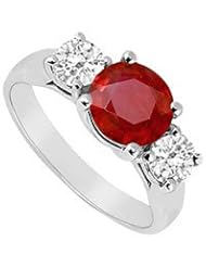 Three Stone Ruby and Diamond Ring 14K White Gold - 1.75 CT TGW