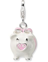 Sterling Silver 3 D Enameled Pig with Lobster Clasp Charm