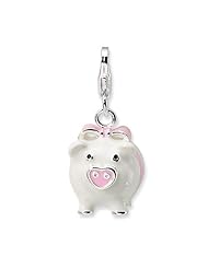 Sterling Silver 3-D Enameled Pig w/Lobster Claw Clasp Clasp Charm