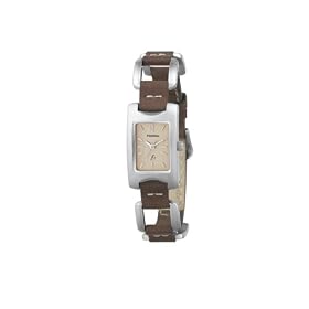 Fossil ES1117 Stainless Steel Ladies Analogue Champaign Dial Leather & Stainless Steel Strap Watch