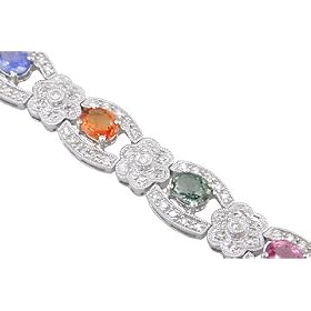 14KT White Gold 7.05 cttw. Multi Sapphire and Diamond Bracelet by Jewelry Pot