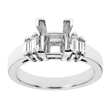 18k White Gold Platinum Prong Head Engagement Setting with Graduated Baguette Diamond Accents (G-H/VS, 1/3 ct. tw.)