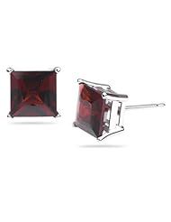 2.60 Cts of 7 mm AA Princess Garnet Stud Earrings in 14K White Gold