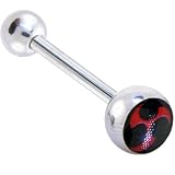 Black and Red HAZARD SYMBOL Logo Barbell Tongue Ring