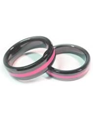 Ceramic Brotherhood® Band With A Thin Pink Line 7mm Size 5-12 (Breast Cancer Awareness Ring)