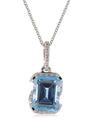 Kobelli 4 ct Blue Topaz and 1/6 ct Round Diamond Pendant Necklace
