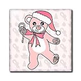 Christmas Cute Dancing Pink Teddy Bear with Santa hat - 6 Inch Glass Tile