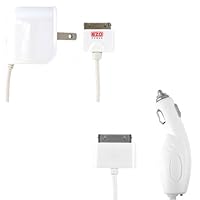 EZOPower White Rapid Car Charger + Home Travel Charger for Apple Ipod Nano Chromatic 8GB 16GB 4G 4th Generation