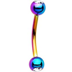 Rainbow Anodized Titanium Gem Ball Eyebrow Ring