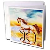 Dream Essence Designs Horses - This work features a proud Arabian Stallion prancing along the beach at sunset - Greeting Cards-12 Greeting Cards with envelopes