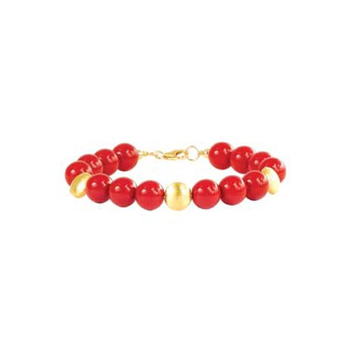 Vermeil with Red Colored Mother-of-Pearl Shell and Brushed Vermeil Coins Bracelet - 8