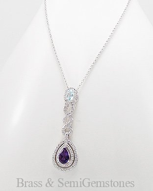 Collier En Laiton-Plaqué Rhodium Avec Topaze 