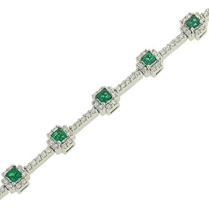 Diamond(1.05ct) Bracelet with Green Emeralds(1.37ct)