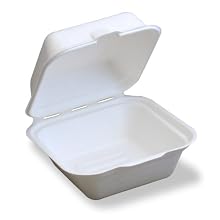 Stalkmarket 100% Compostable Sugar Cane Fiber Hinged Container, Hamburger Box, 250-Count Case