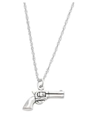 Sterling Silver Double Sided Pistol Gun Charm with Thin Singapore Necklace