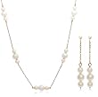 14k Yellow Gold Pearl Dangle Earrings and Necklace Set